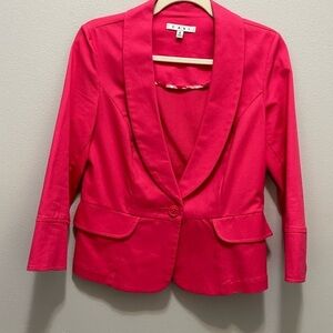 Cabi Women Sz 6 Pink Power Twill Cotton One Button Collar 3/4 Sleeves